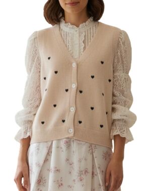 Women's Heart-Embroidered Button Cardigan